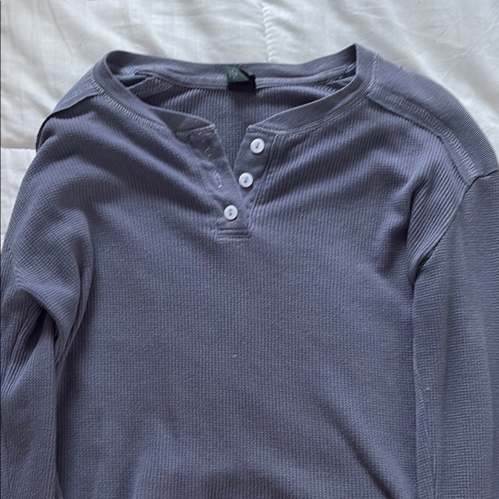Purple Henley Long Sleeve Cropped Shirt